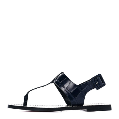 Christian Louboutin Calfskin Crocodile Embossed Cubongo Flat Sandals 35.5 Obscur 1 of 8