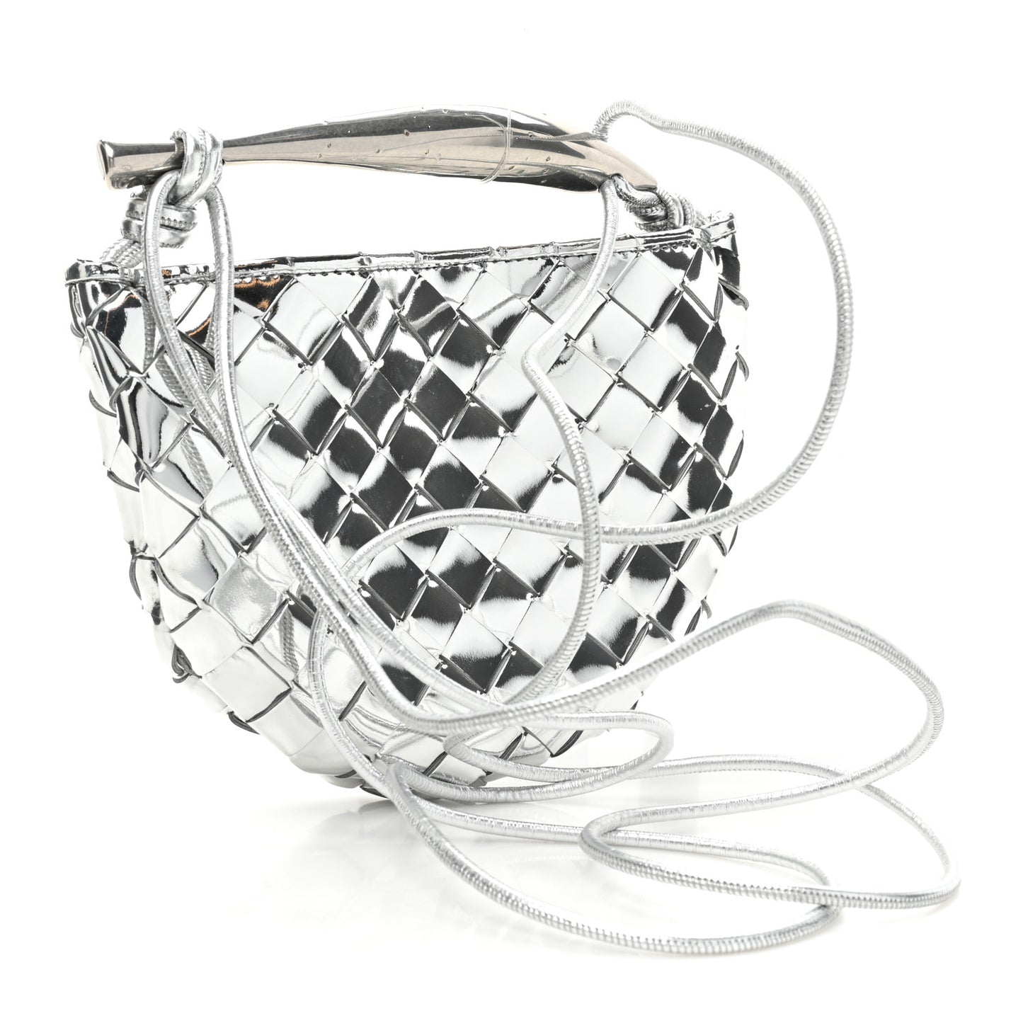 Mirror Laminated Nappa Intrecciato Mini Sardine Bag Silver