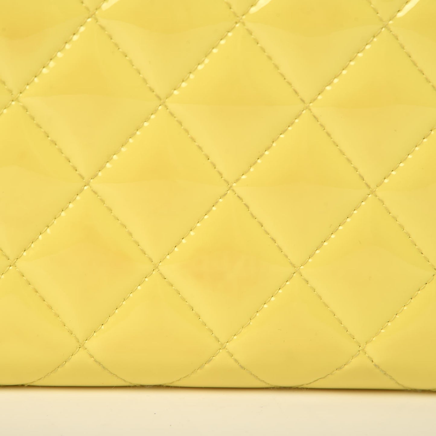 Patent Calfskin Quilted Large Gusset Zip Around Wallet Yellow