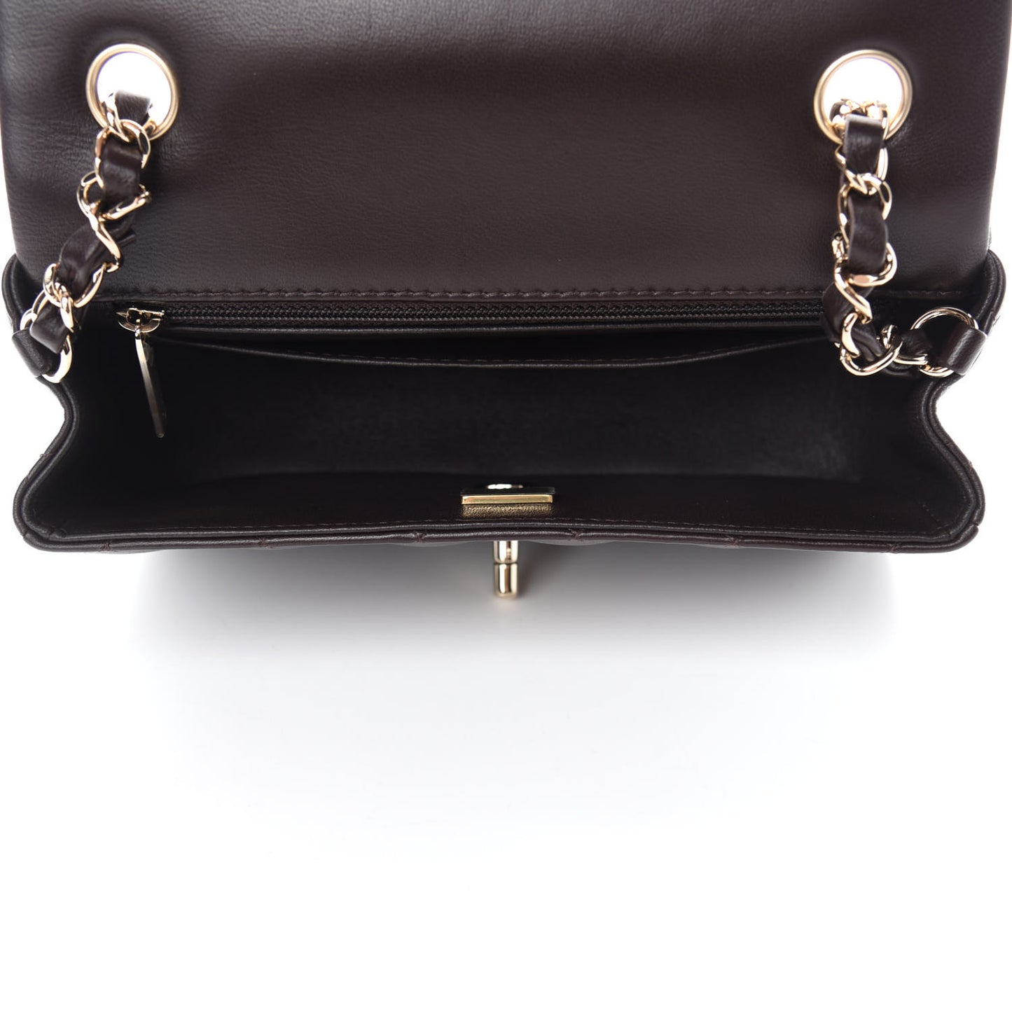 Lambskin Quilted Mini Rectangular Flap Dark Brown