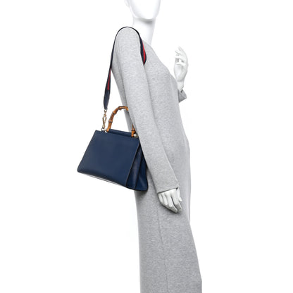 Gucci Nappa Bamboo Web Small Nymphaea Top Handle Bag Navy 2 of 12