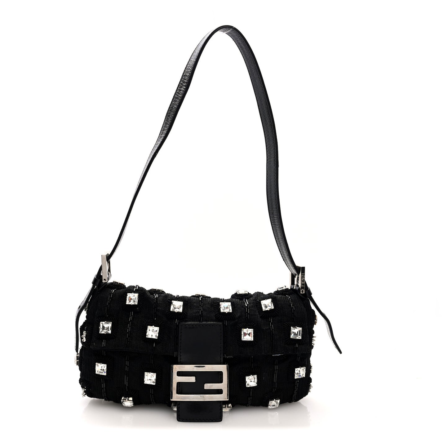 Fabric Beaded Crystal Baguette Black