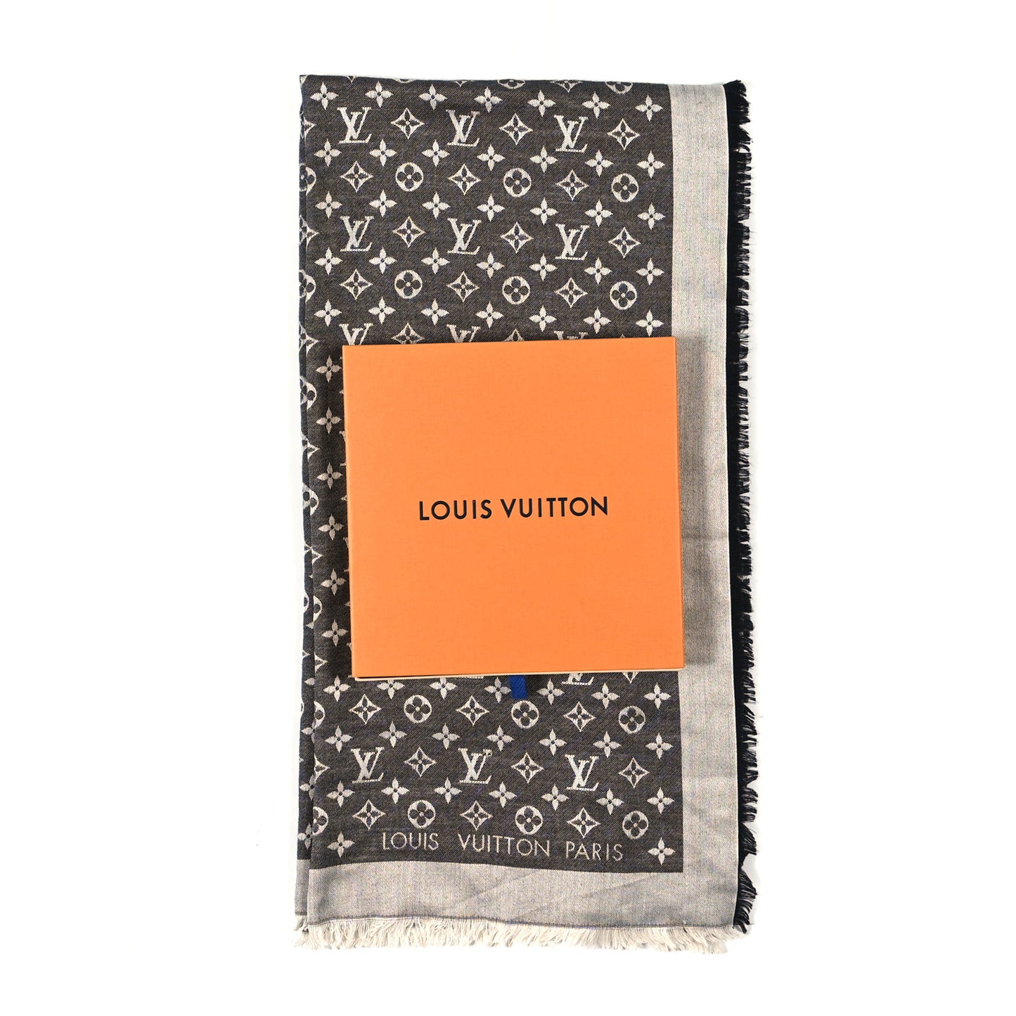 Silk Wool Monogram Denim Shawl Black