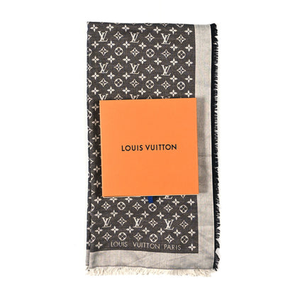 Louis Vuitton Silk Wool Monogram Denim Shawl Black 4 of 4