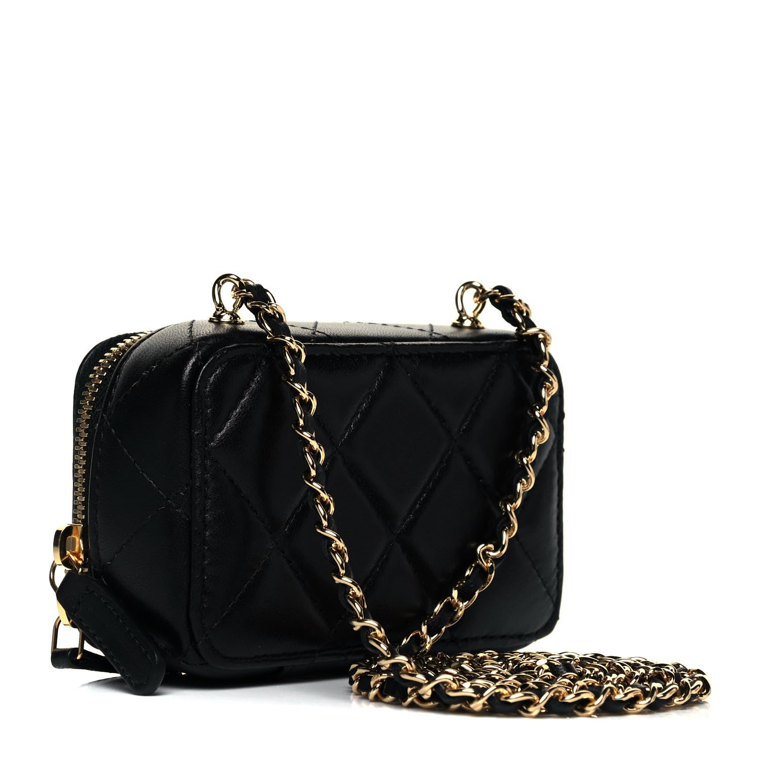 Chanel Lambskin Quilted Mini Golden Plate Clutch With Chain Black 3 of 9