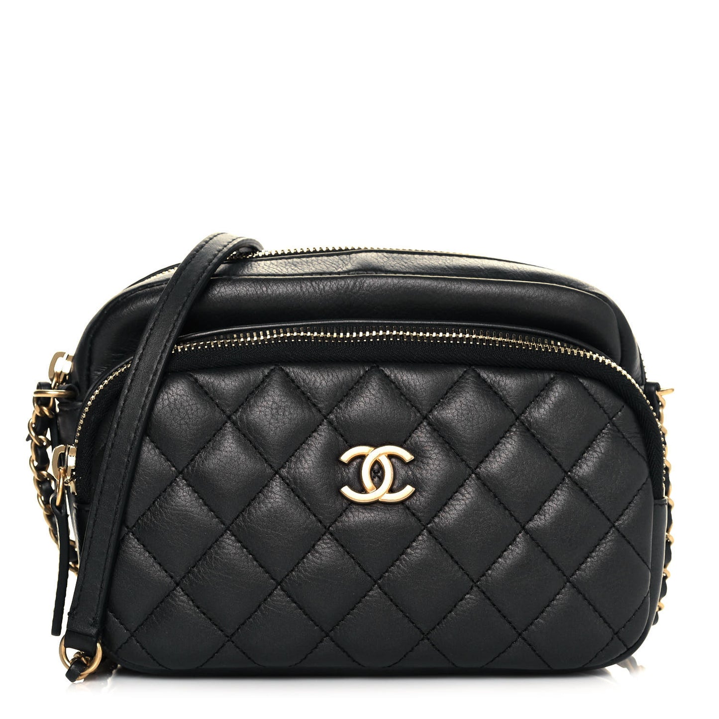 Calfskin Quilted Day Trips Camera Case Black