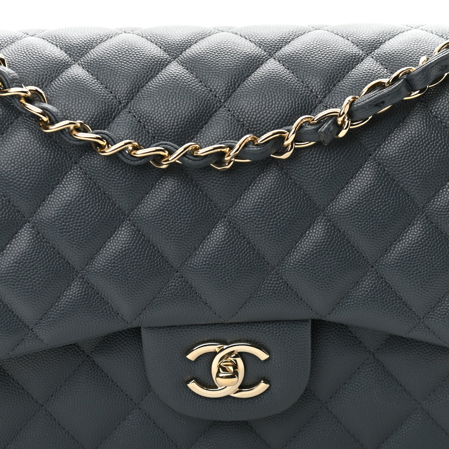 Chanel Caviar Quilted Jumbo Double Flap Grey 8 of 10