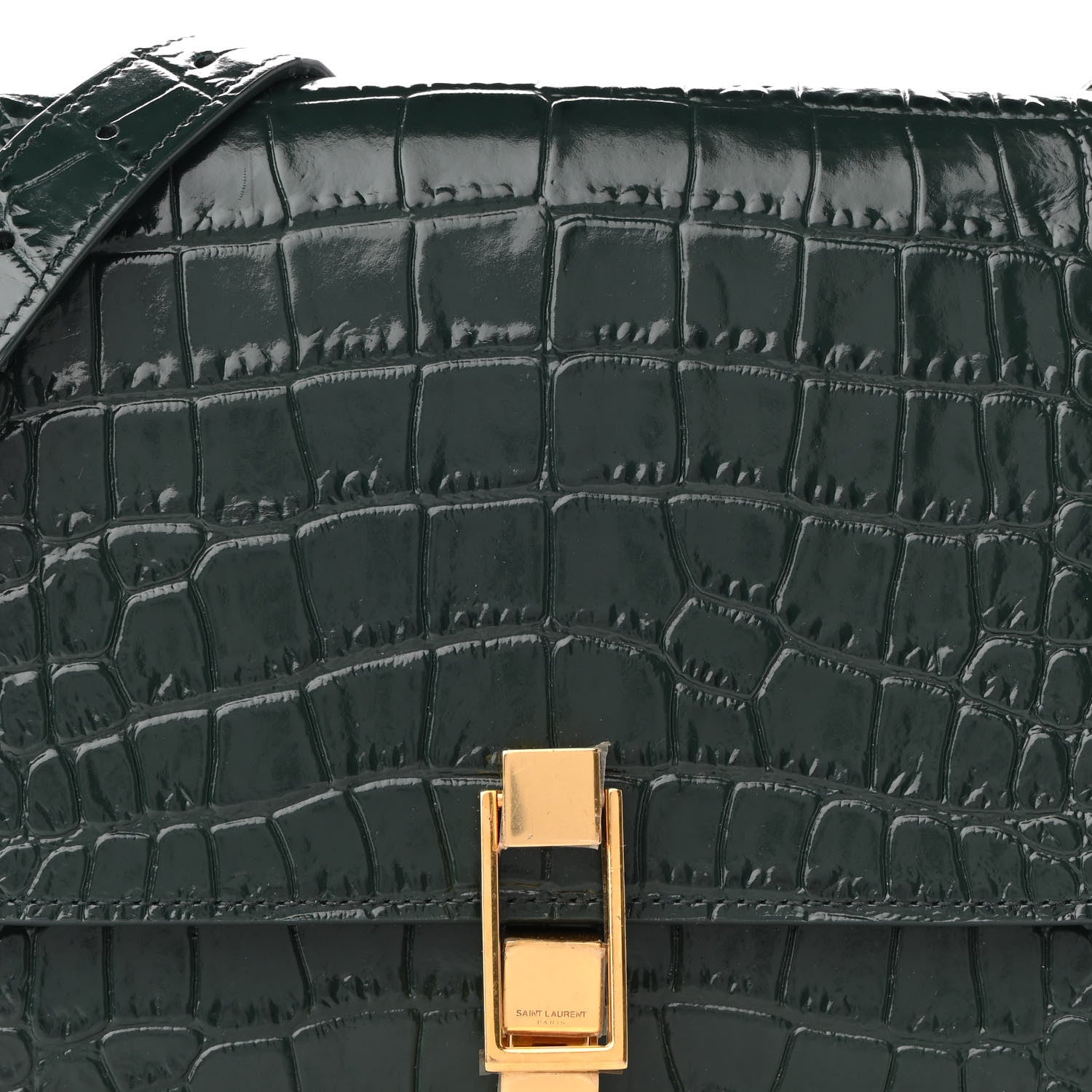 Saint Laurent Calfskin Crocodile Embossed Carre Satchel Dark Mint 7 of 9