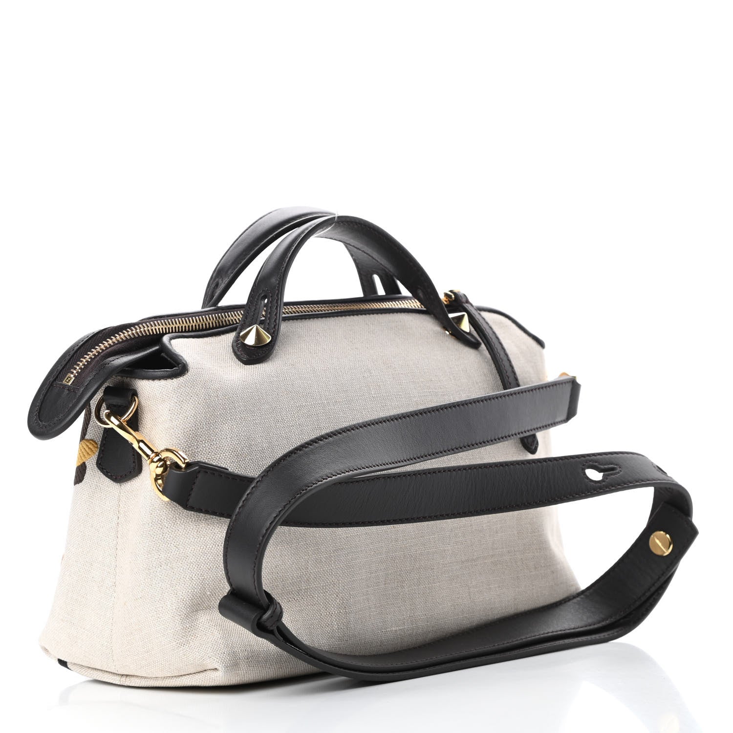 Fendi Canvas Vitello Dolce Psychedelic Flowers Embroidered Medium By The Way Boston Bag Multicolor Ebano 3 of 10