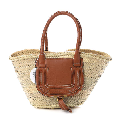 Chloe Raffia Small Grain Calfskin Medium Marcie Basket Tan 1 of 8