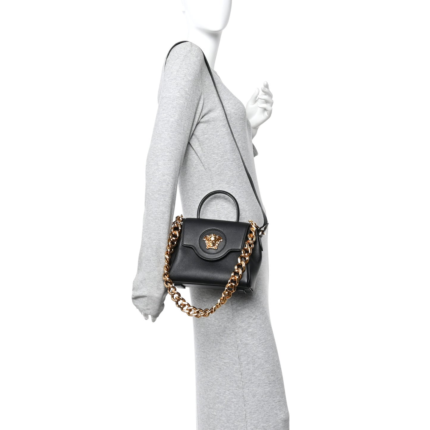 Grained Calfskin Small La Medusa Top Handle Bag Black