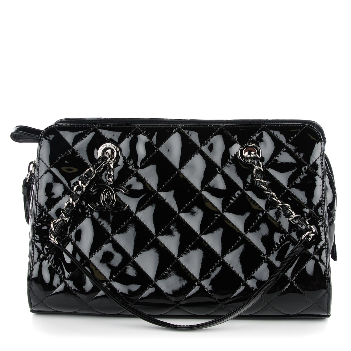 Patent Quilted CC Angle Tote Black