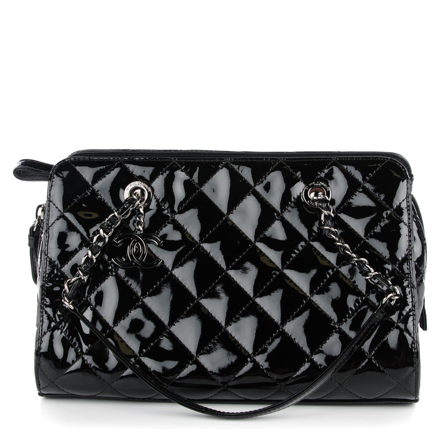 Chanel Patent Quilted CC Angle Tote Black 1 of 7