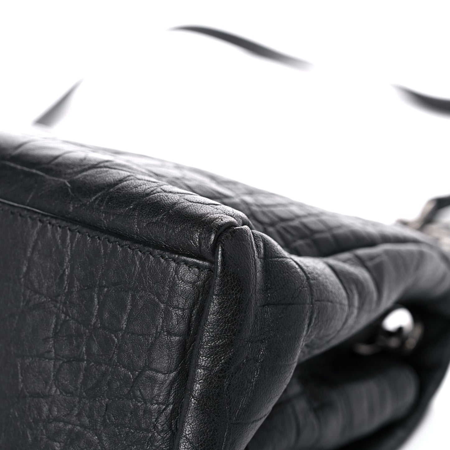 Calfskin Crocodile Embossed Medium West Hollywood Monogram Fold-Over Black