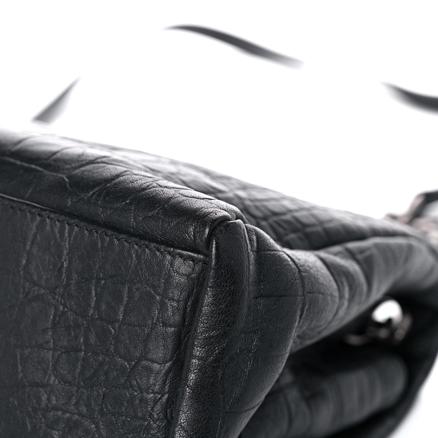 Saint Laurent Calfskin Crocodile Embossed Medium West Hollywood Monogram Fold-Over Black 13 of 14