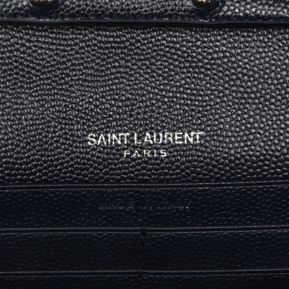 Saint Laurent Grain De Poudre Matelasse Chevron Monogram Chain Wallet Navy 6 of 6