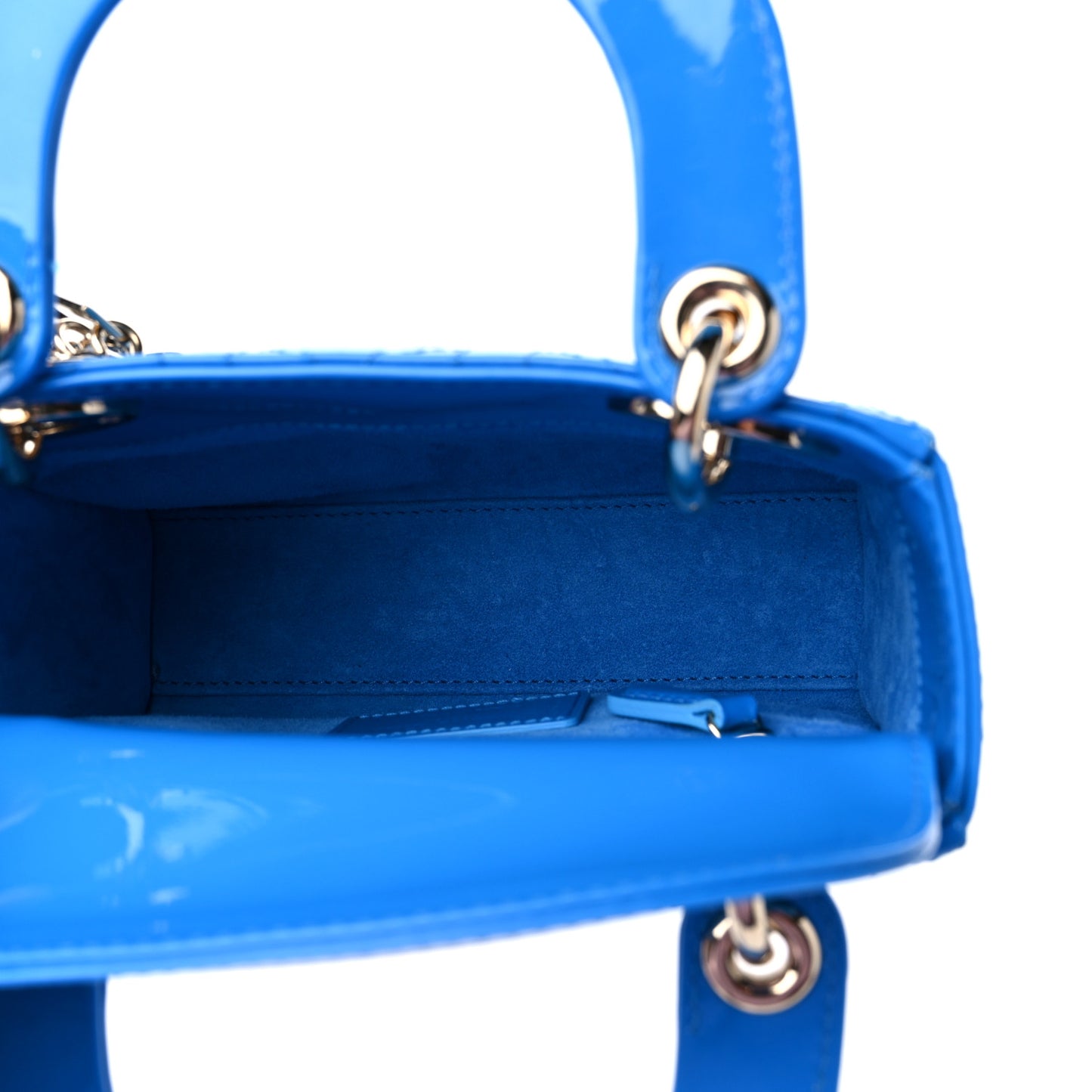 Patent Cannage Mini Lady Dior Blue