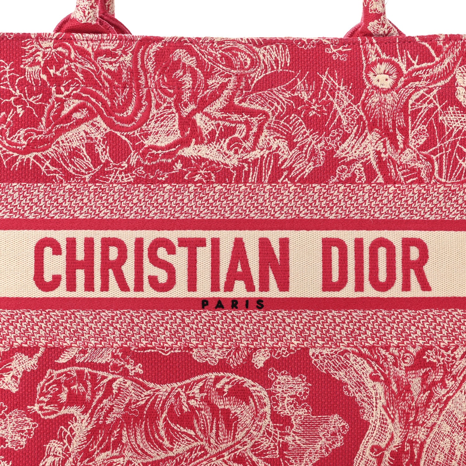 Christian Dior Canvas Embroidered Medium Dioriviera Toile De Jouy Book Tote Raspberry 8 of 10