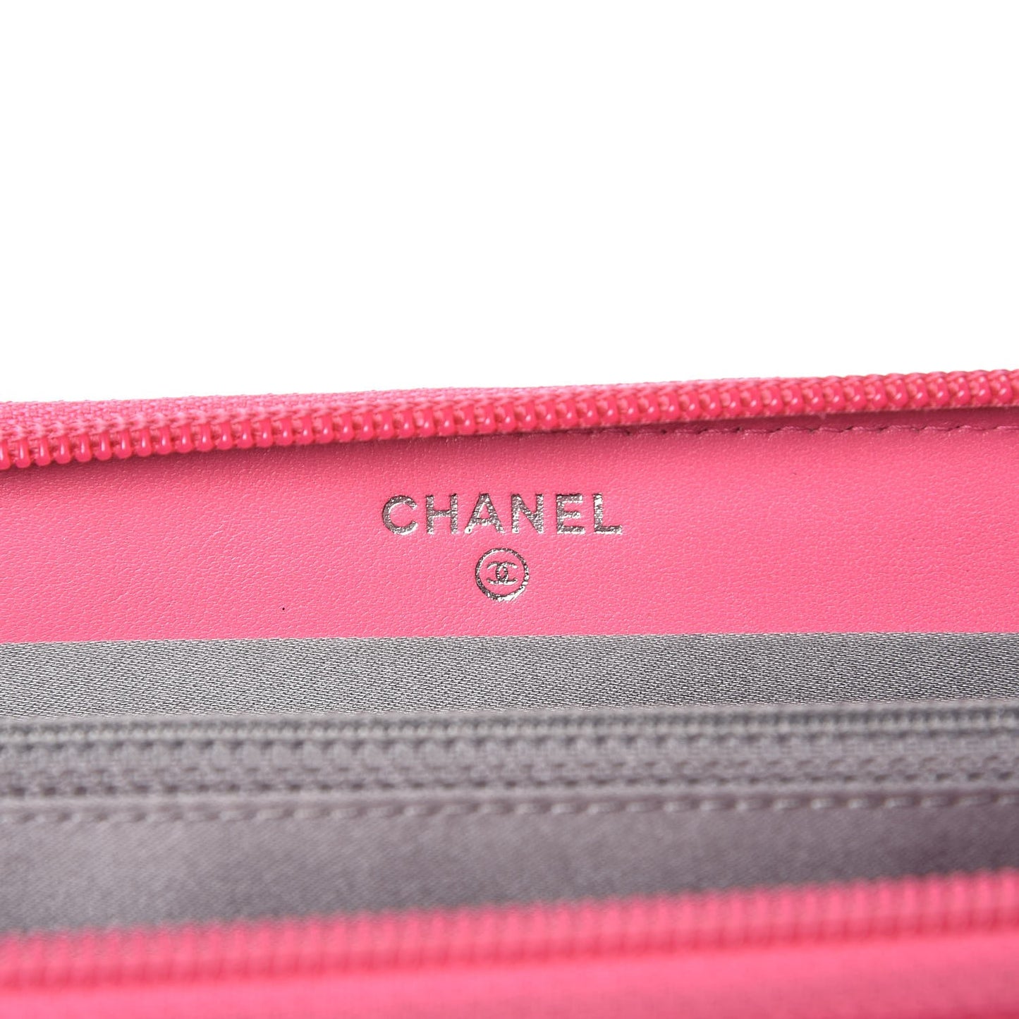 Patent Calfskin Lucky Symbols Zip Around Wallet Fuchsia