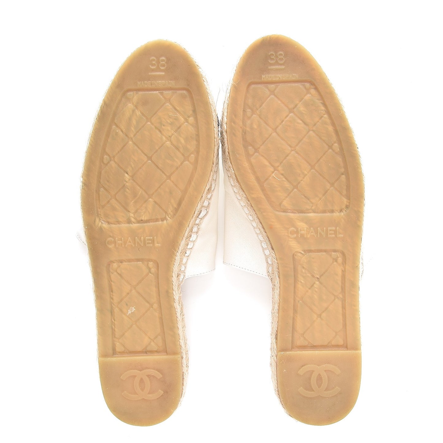 Iridescent Goatskin CC Espadrille Mules 38 Ivory Black
