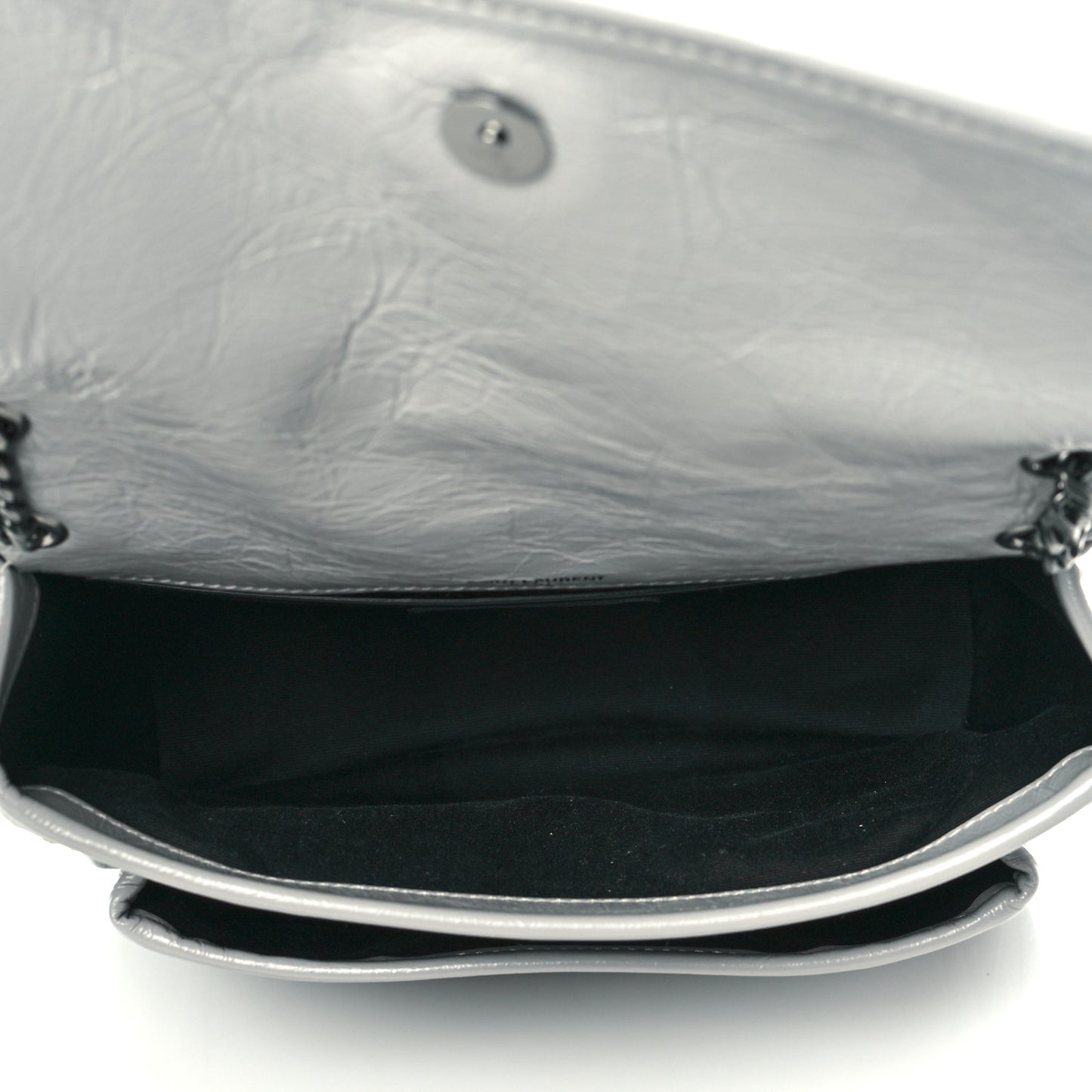 Crinkled Calfskin Matelasse Monogram Baby Niki Chain Satchel Granite
