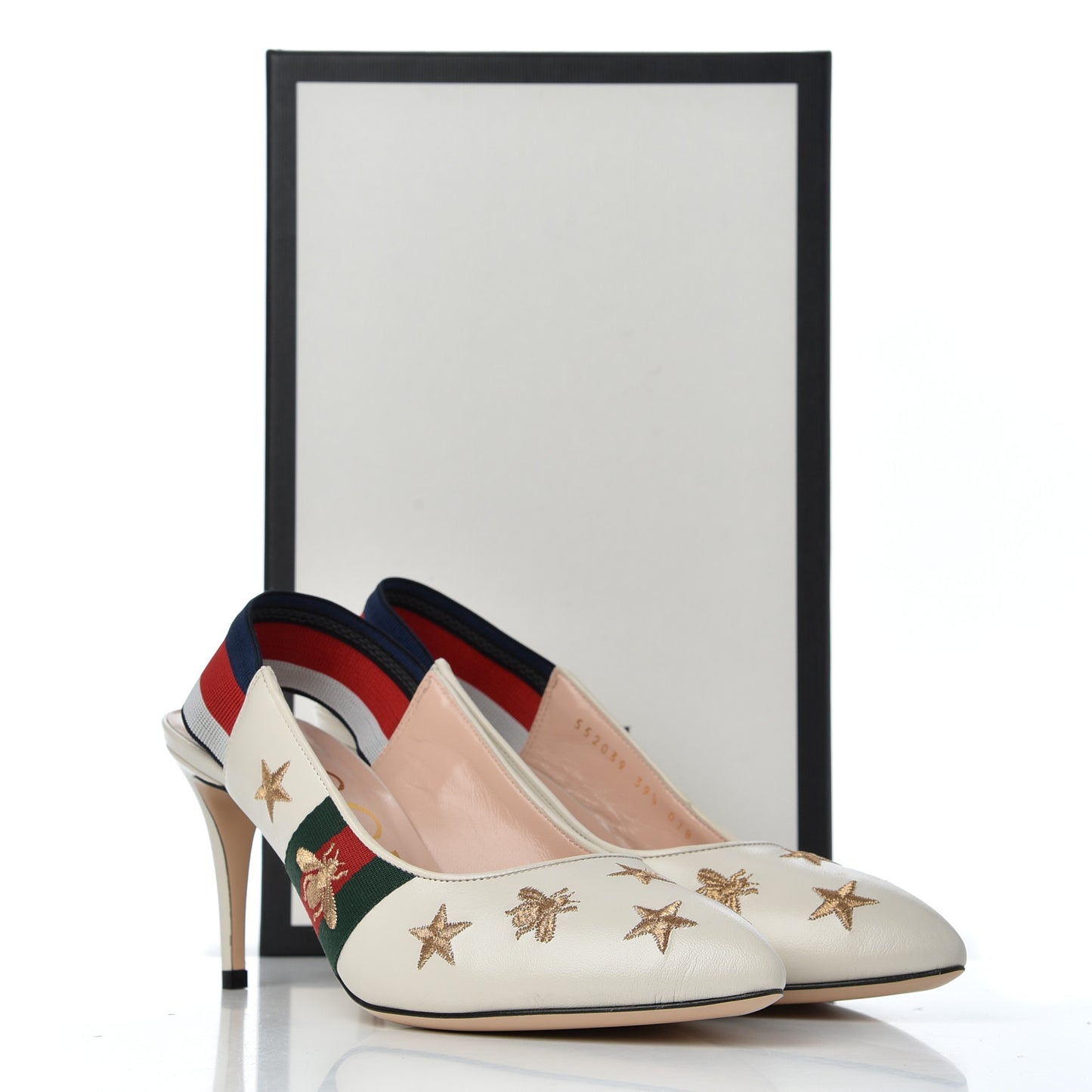 Malaga Kid Web Bee Star Embroidered Sylvie Mid Heel Slingback Pumps 39.5 White