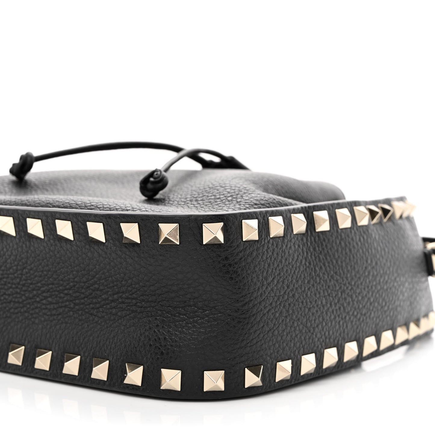 Grained Calfskin Rockstud Bucket Bag Black