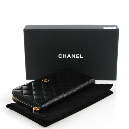 Chanel Textured Lambskin Quilted Large Gusset Zip Around Wallet Black 4 of 8