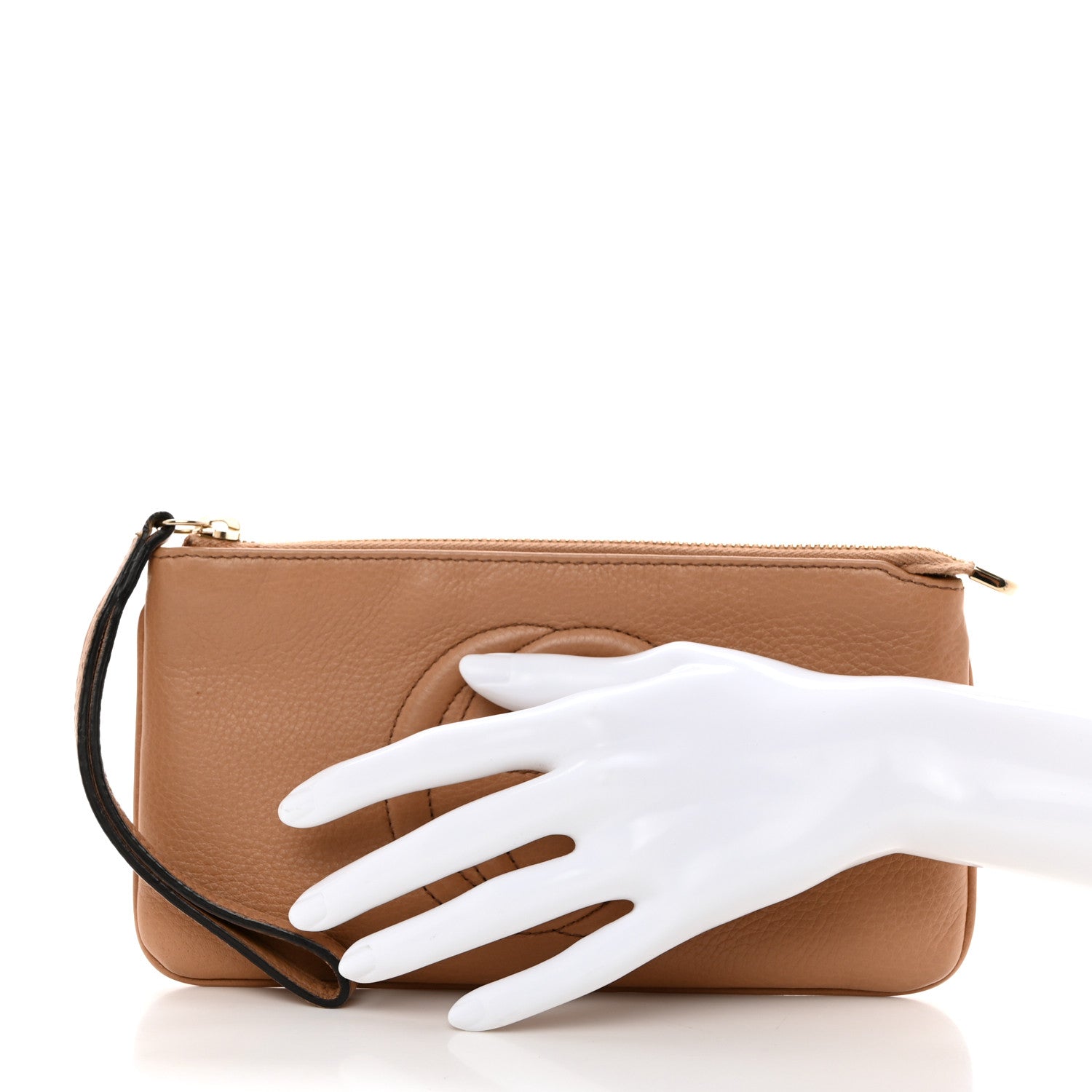 Gucci Pebbled Calfskin Soho Wristlet Camelia 2 of 9