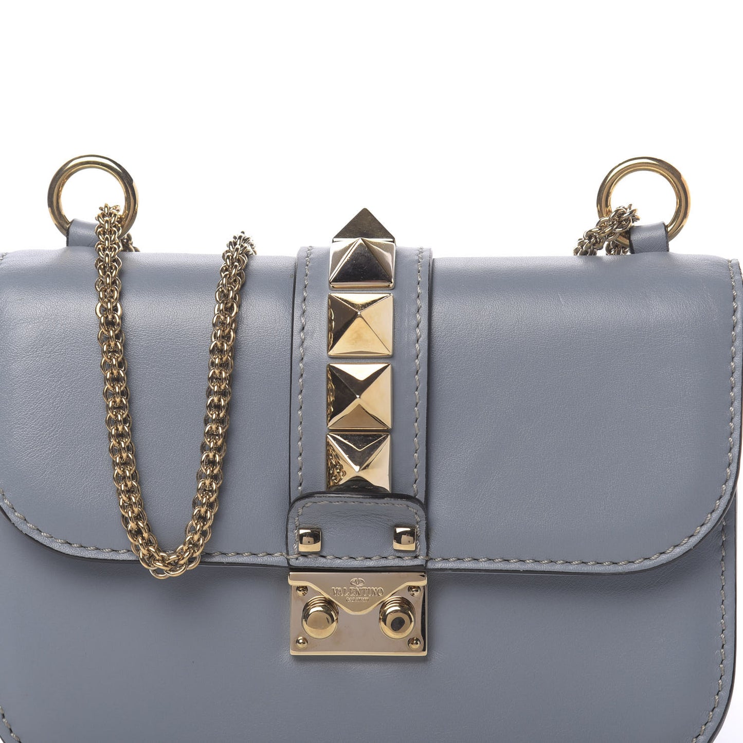 Vitello Small Glam Lock Rockstud Flap London Stone