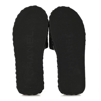 Chanel Braided Cord CC Espadrille Slip On Sandals 38 Black 6 of 9