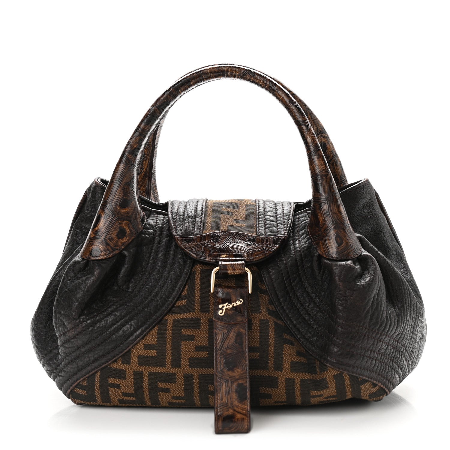 Fendi Zucca Nappa Nuvolata Vitello Tortuga Small Spy Tobacco Moro 1 of 14