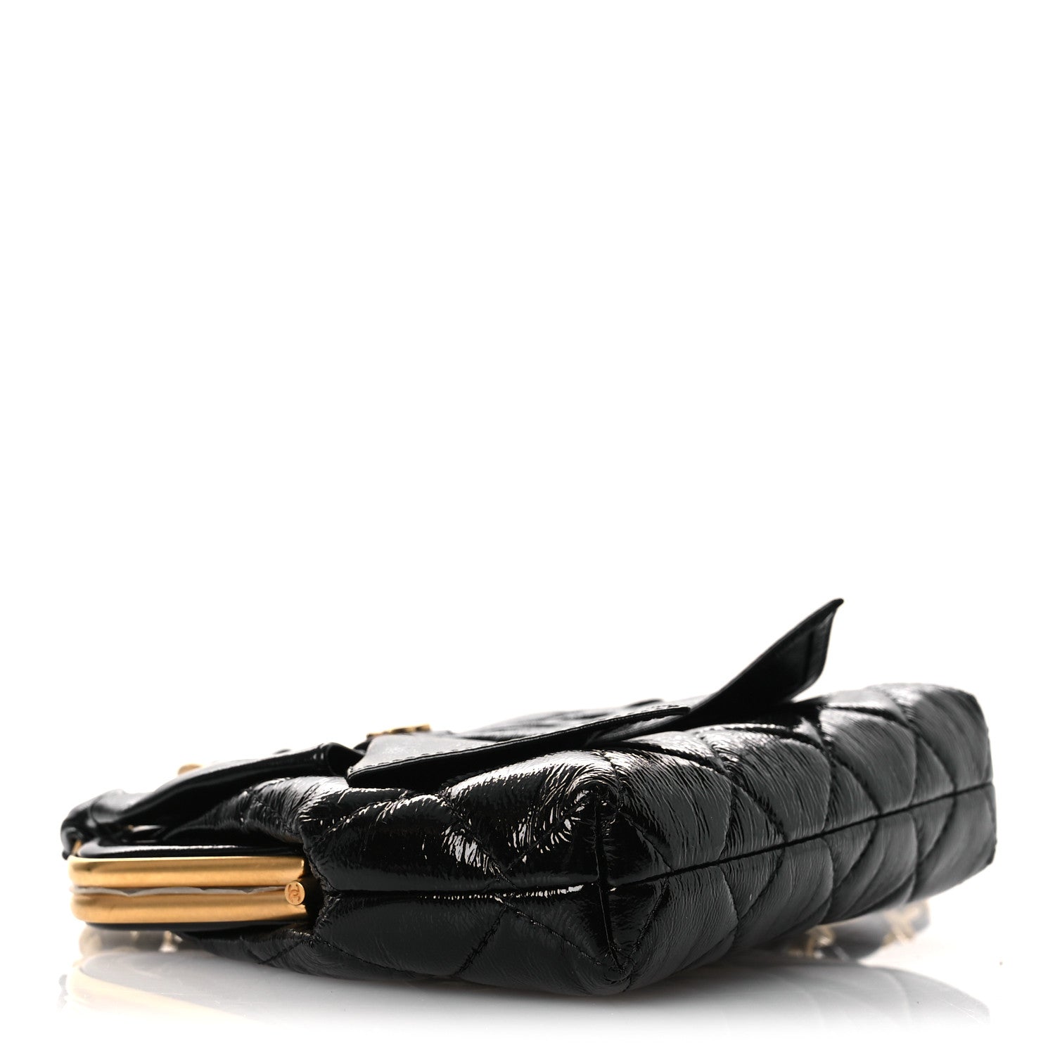 Chanel Patent Crumpled Lambskin Quilted Maxi Bow Clutch With Chain Black 4 of 11