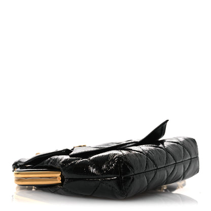 Chanel Patent Crumpled Lambskin Quilted Maxi Bow Clutch With Chain Black 4 of 11