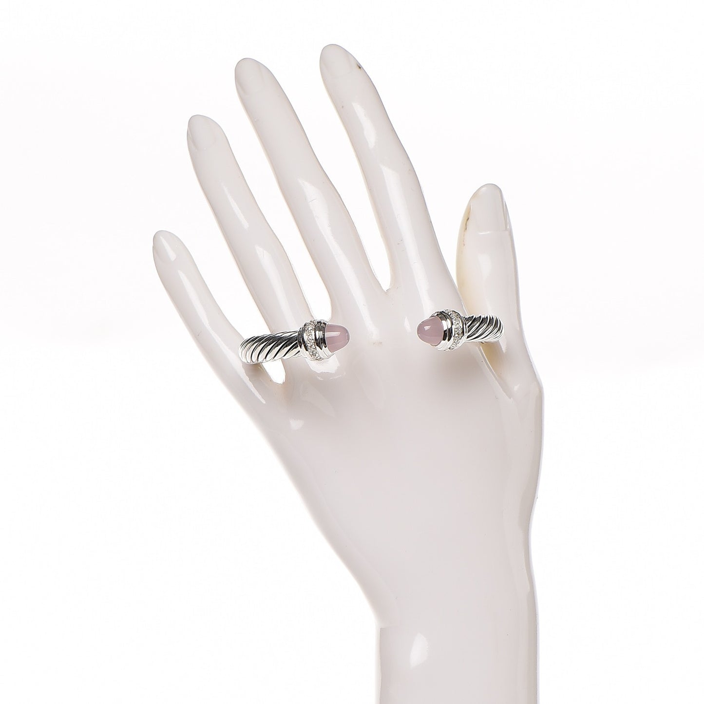 Sterling Silver Diamond Rose Quartz 7mm Cable Classics Bracelet