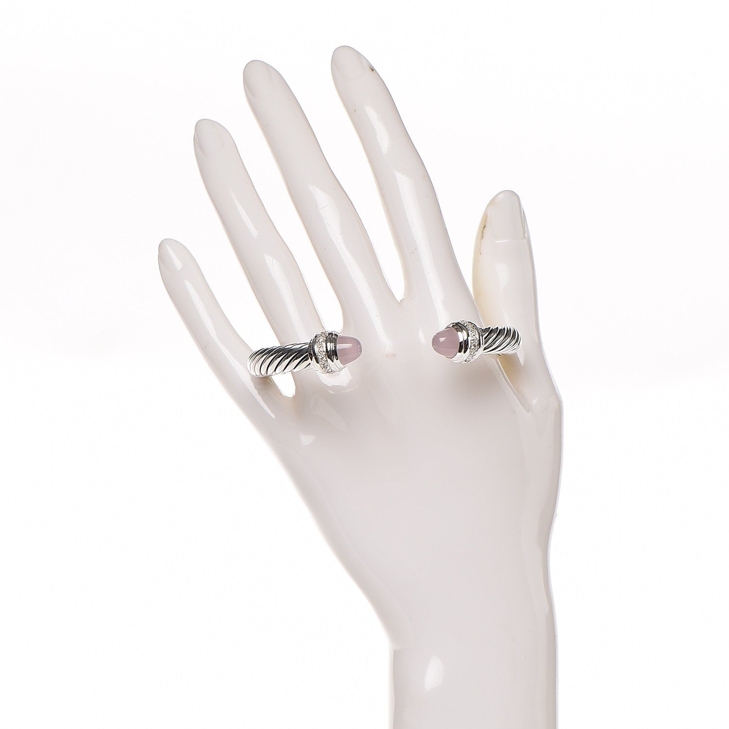 David Yurman Sterling Silver Diamond Rose Quartz 7mm Cable Classics Bracelet 2 of 3
