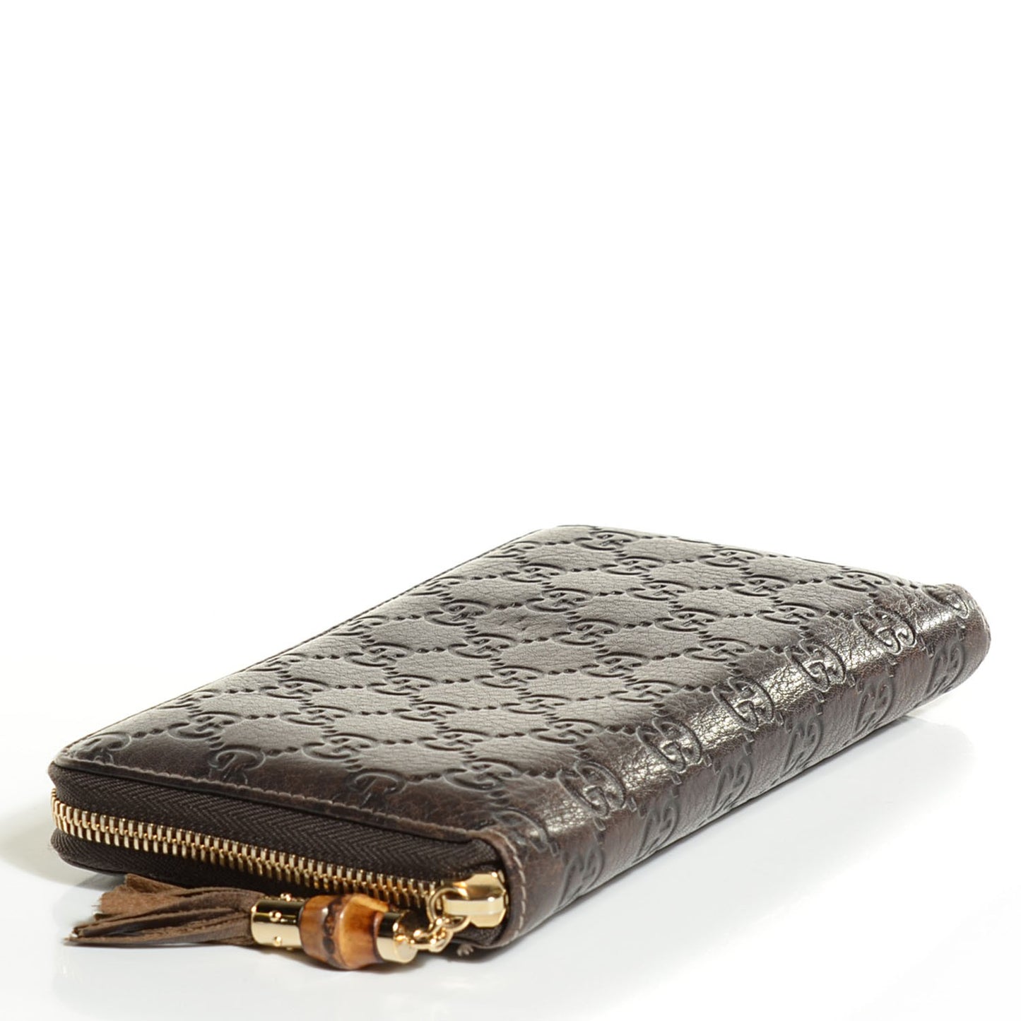 Guccissima Bamboo Tassel Zip Around Wallet Brown