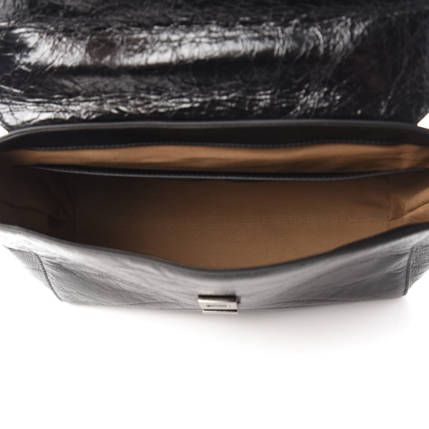Creased Patent Calfskin Medium ID Flap Black