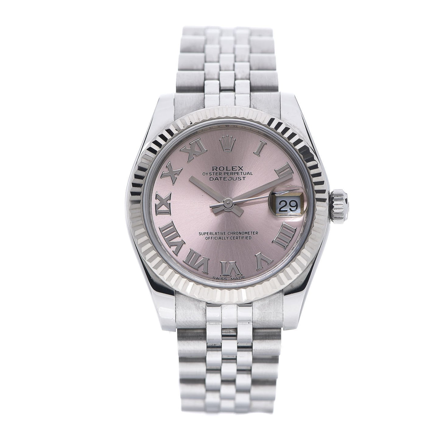 Stainless Steel 18K White Gold 31mm Oyster Perpetual Datejust Watch Pink Roman 178274