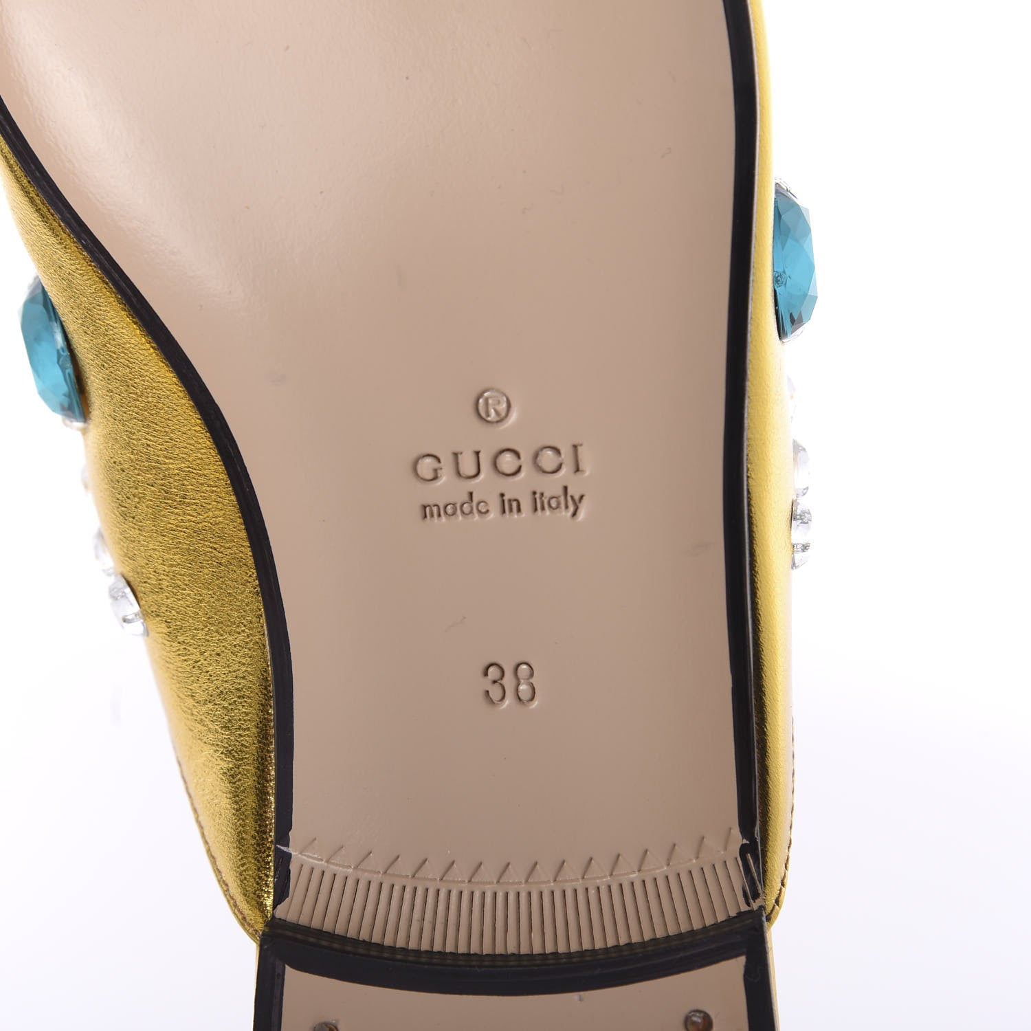 Gucci Metallic Nappa Crystal Womens Princetown Slippers 38 Gold 6 of 7