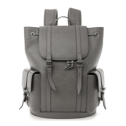 Gucci Calfskin GG Tennis Embossed Double Buckle Backpack Grey 1 of 13