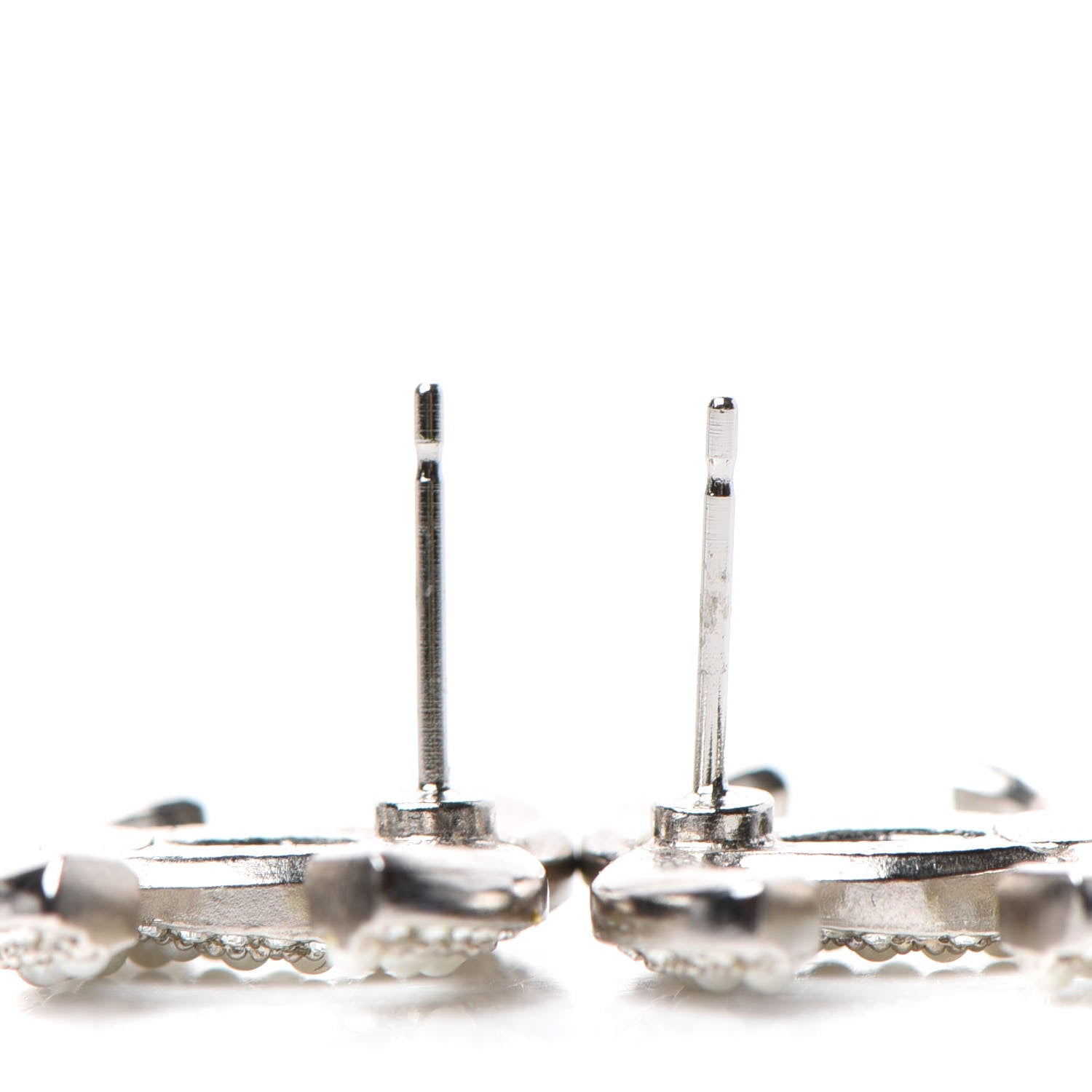 Chanel Pearl Crystal CC Snow Palace Earrings Silver 3 of 5