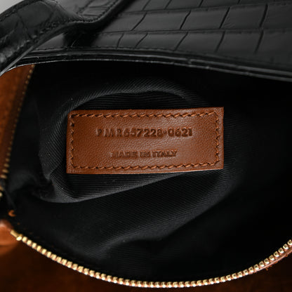 Saint Laurent Calfskin Crocodile Embossed Le 5 A 7 Hobo Black 7 of 11