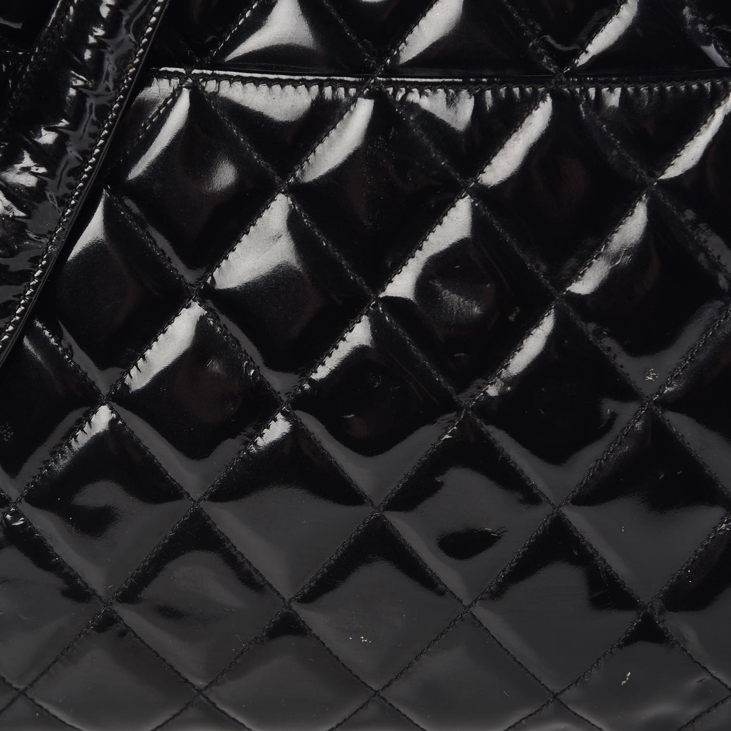 Patent Quilted Shopping Tote Black