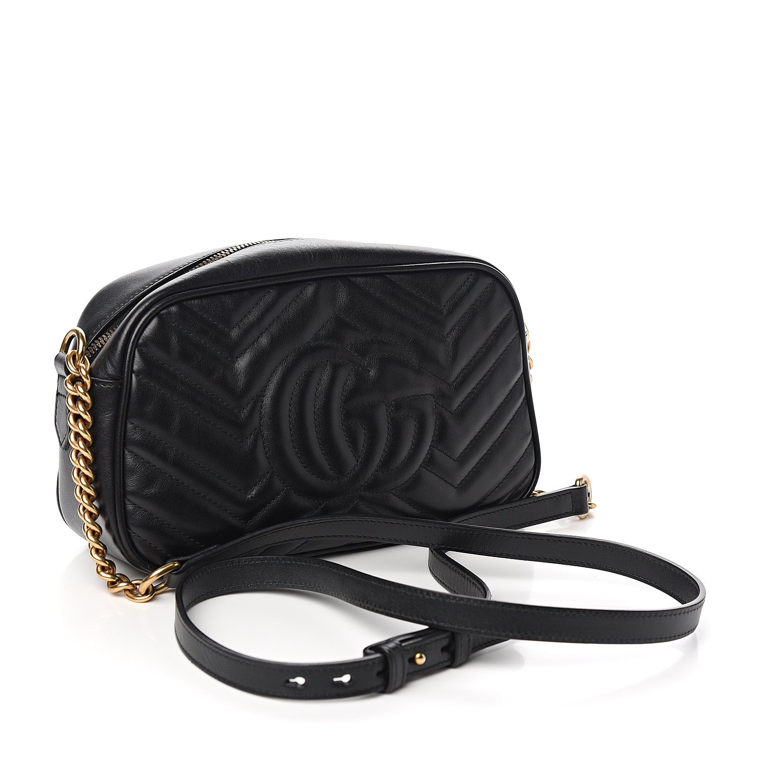 Gucci Calfskin Matelasse Small GG Marmont Chain Shoulder Bag Black 2 of 10