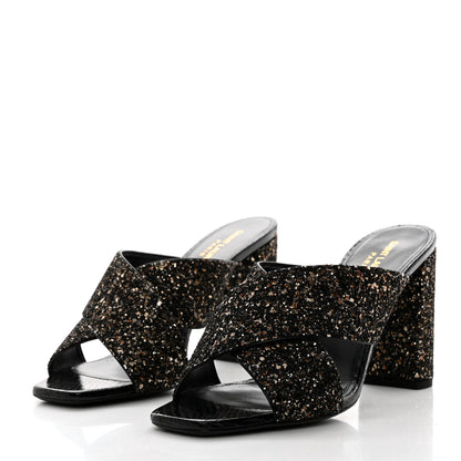 Saint Laurent Glitter LouLou 95 Mule Sandals 39.5 Midnight Black 3 of 10