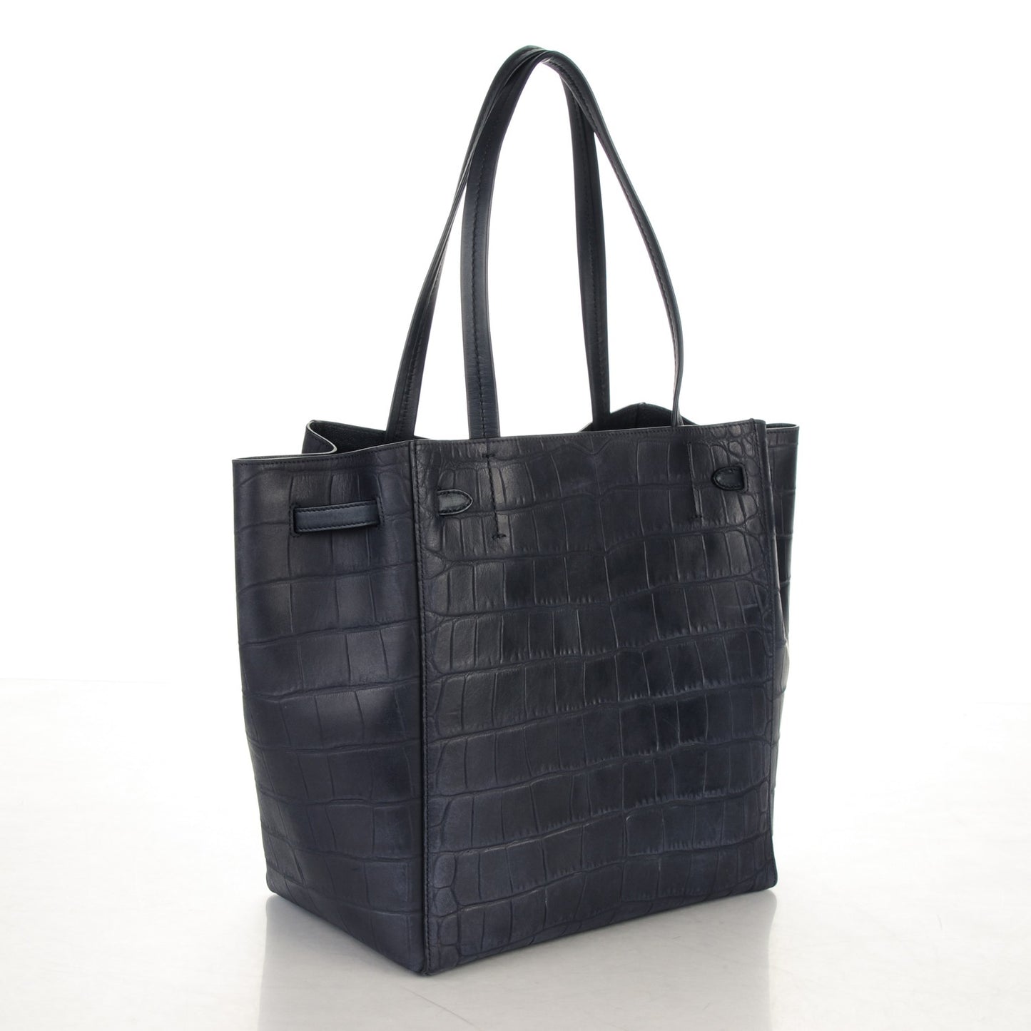 Crocodile Embossed Nubuck Small Belt Cabas Phantom Navy Blue