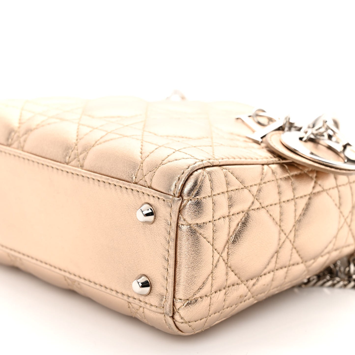 Metallic Lambskin Cannage Mini Lady Dior Gold