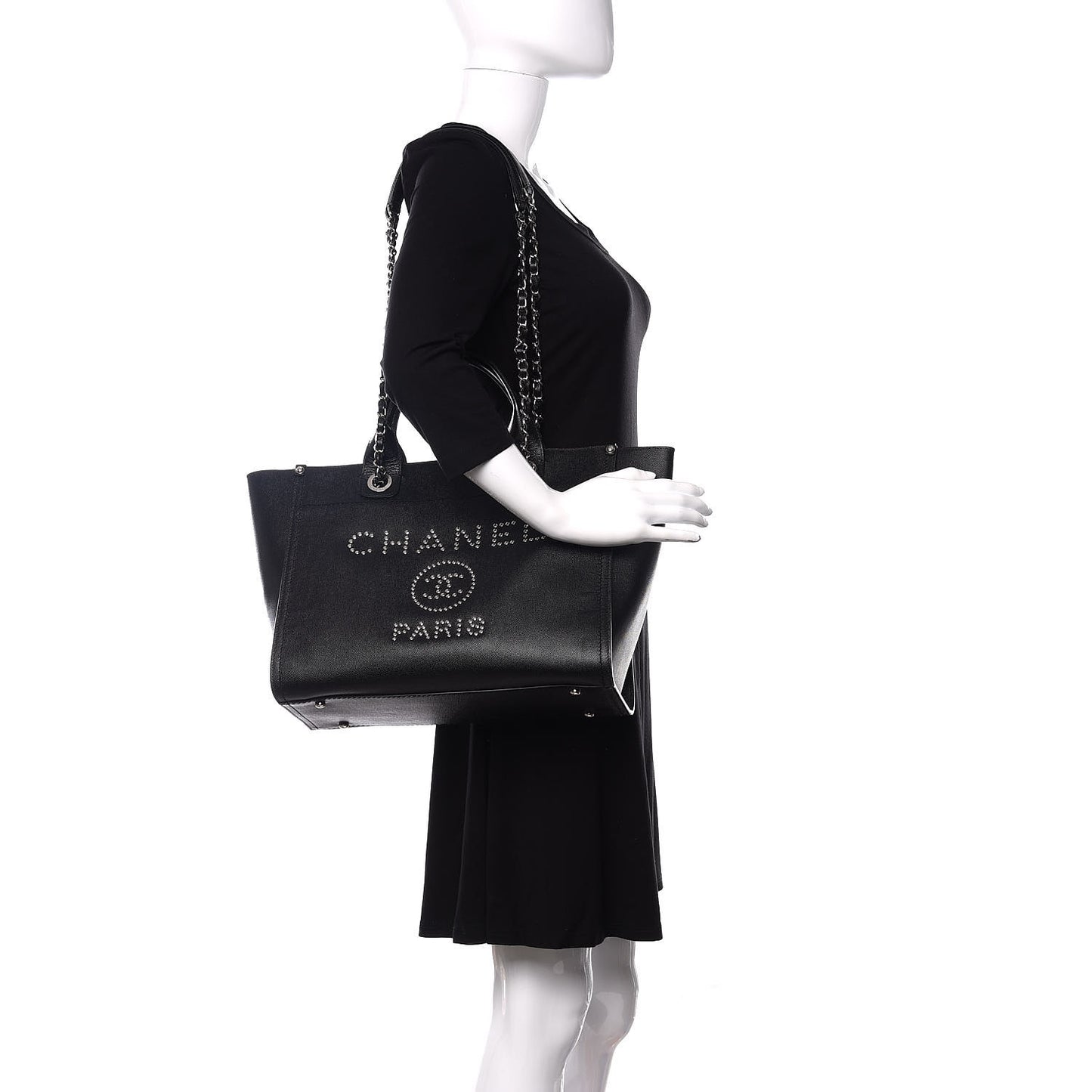 Caviar Small Studded Deauville Tote Black