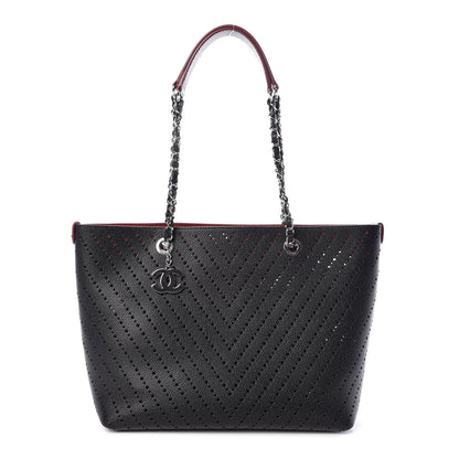 Chanel Perforated Grained Calfskin Large Shopping Tote Black 3 of 10